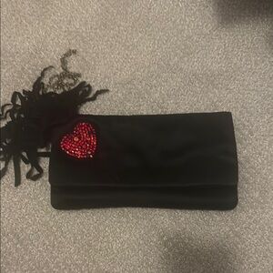 Lanvin Black Clutch with Red Heart Accent